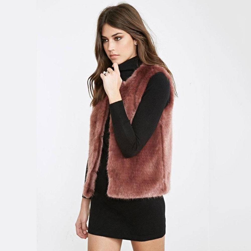 SALE Mauve Classic Faux Fur Pink Rust Vest - Picture 3 of 6